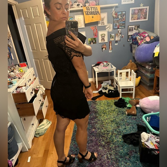 Top Shop Dress- Off shoulder black lace - Picture 2 of 7